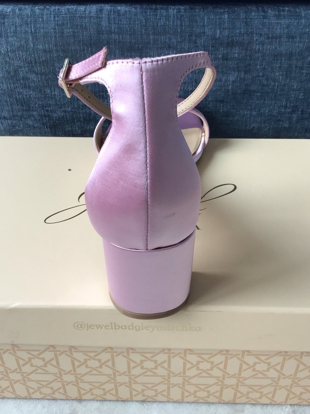 Jewel Badgley Mischka Reese Pastel Pink Satin Block Heel Sandal with Ankle Strap - Picture 3 of 5